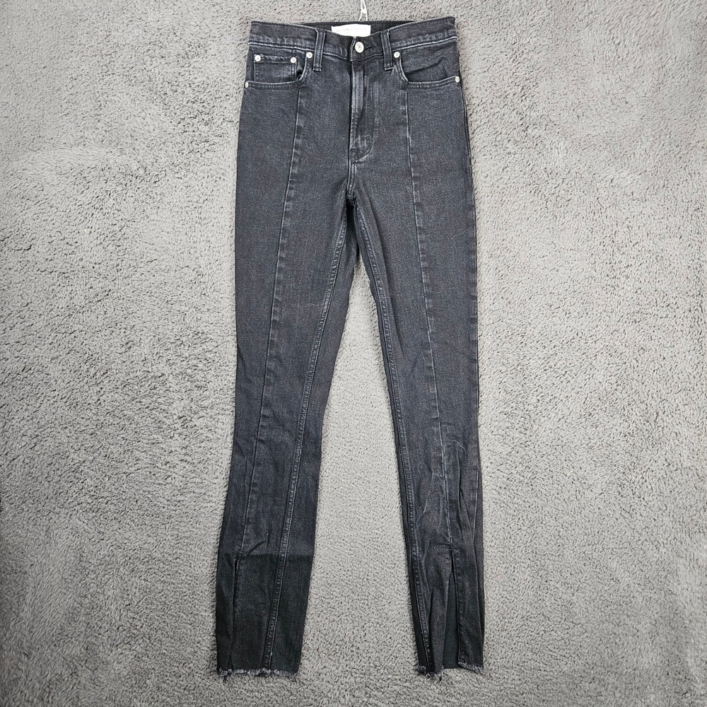 Abercrombie & Fitch The Skinny High Rise Jeans Washed Black Front Seam Split Hem